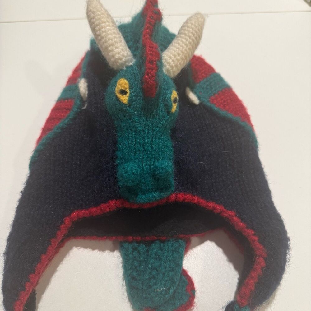 Andes Gifts Dragon Hat Kids Hand Knit Alpaca Blend Earflap Beanie Adult